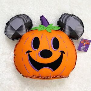 Disney Parks Halloween Pillow Pumpkin Mickey Jack O Lantern Buffalo Plaid New